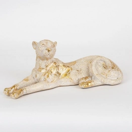 Διακοσμητική Επιτραπέζια Λεοπάρδαλη Polyresin Λευκή-Χρυσή 32,5x12,8x12εκ. ESTHETI 752-11606