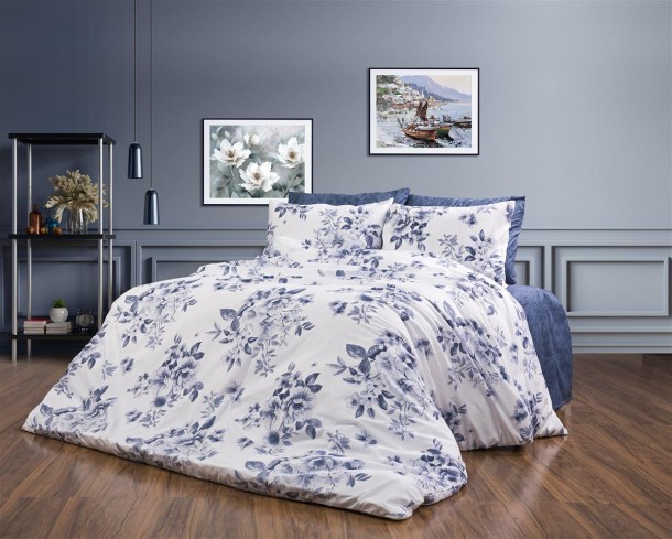 Σετ Σεντόνια 4τμχ Polycotton Υπέρδιπλα 220x240εκ. Βερονίκη 486 White-Blue DimCol