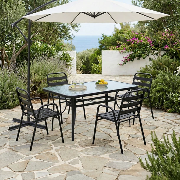 Τραπεζαρία Sussie-Ensure pakoworld 5τεμ μέταλλο-γυαλί σε μαύρη απόχρωση 140x80x70εκ