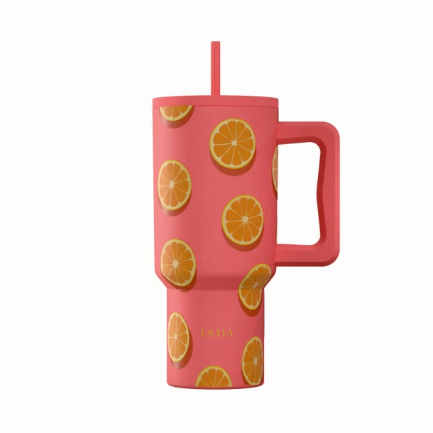 Θερμός Ανοξείδωτος Straw Tumbler XL 14,5x10x22,8εκ.-900ml Orange Pop Save The Aegean Estia 01-41595