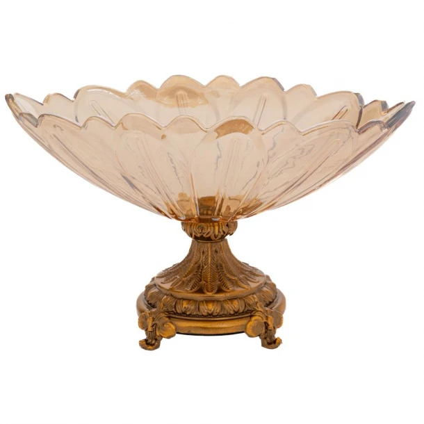 Διακοσμητικό Μπωλ Με Πόδι Γυάλινο-Μεταλλικό Μελί-Χρυσό iliadis 30x16x18εκ. 91676