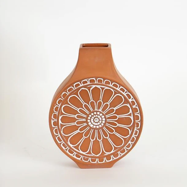 Βάζο Κεραμικό Terracotta-Λευκό 16,1x7x23,8εκ. ESTHETI 752-20228