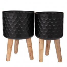 Γλαστροθήκη Σετ 2τμχ Μεταλλική Μαύρη Με Ξύλινα Πόδια 28x43εκ.-25x41εκ. iliadis 93118