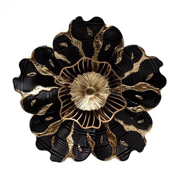 Διακοσμητικό Τοίχου Μεταλλικό Λουλούδι Χρυσό-Μαύρο 38x7x38εκ. ESTHETI 812-30012