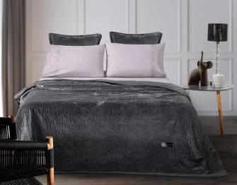Κουβέρτα Ημίδιπλη Με Διακοσμητική Μαξιλαροθήκη 2 Όψεων 180x220εκ. Velvet Ultrasoft Καπιτονέ Bolzano Anthracite Guy Laroche
