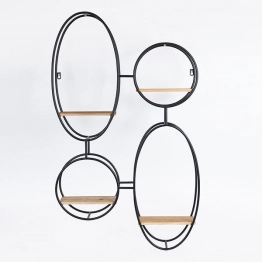 Ραφιέρα Τοίχου Μεταλλική-Ξύλινη Μαύρη-Natural 56,5x12x92εκ. ESTHETI 750-31527