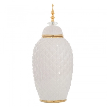 Διακοσμητικό Βάζο Με Καπάκι Κεραμικό Λευκό-Χρυσό 20x15,5x47,5εκ. iliadis 88125