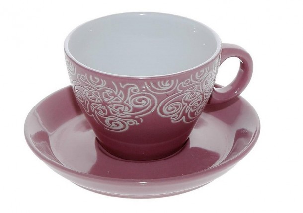 Φλυτζάνι Με Πιατάκι Cappuccino Stoneware 280ml Vienna Pink ESPIEL HUN121K6