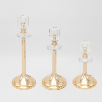 Κηροπήγιο Σετ 3τμχ Μεταλλικό-Γυάλινο Χρυσό 10x19εκ.-10x24εκ.-10x29εκ. ESTHETI 819-00233