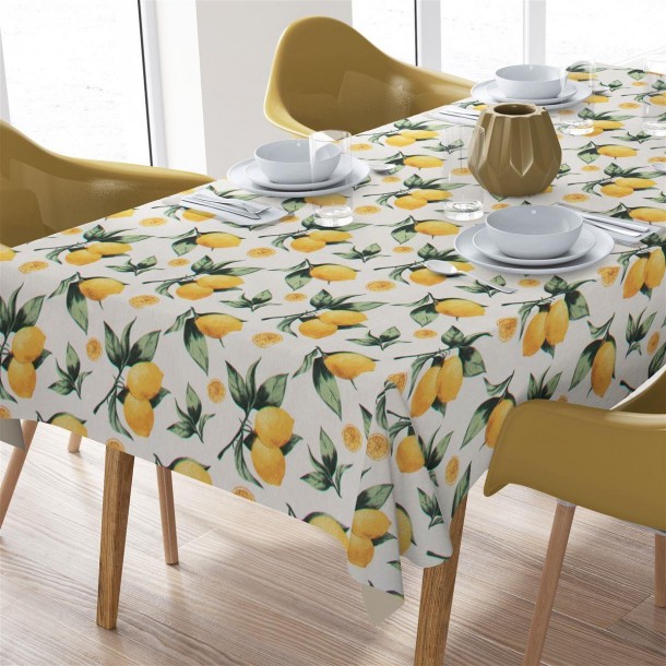 Καρές Εμπριμέ Polycotton Αλέκιαστος 90x90εκ.  Lemon 457 White-Yellow DimCol