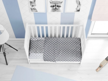 Σετ Σεντόνια 3τμχ Βαμβακερά Κούνιας 120x160εκ. Windows Multi 137 Grey-White DimCol 1914617610013702