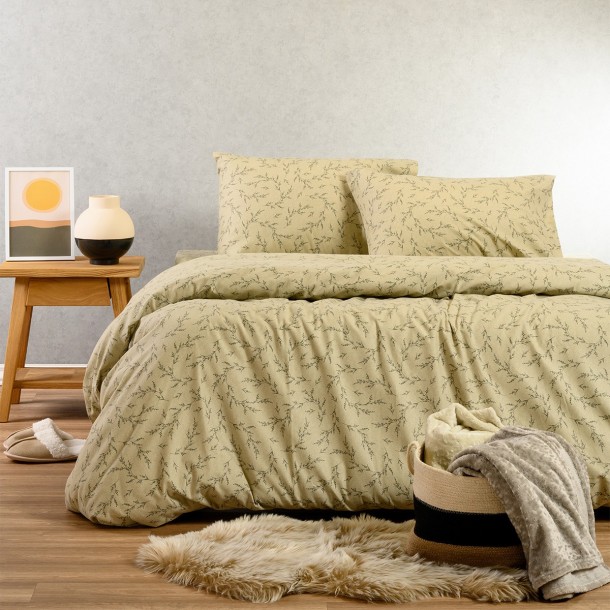 Σετ Σεντόνια Φανελένια Διπλά 205x260εκ. Poppy Pastel Olive Winter Line Mini Melinen 20005032