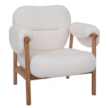 Πολυθρόνα Ξύλινη Καφέ Με Κρεμ Μπουκλέ Ύφασμα 83x80x84εκ. iliadis 92160