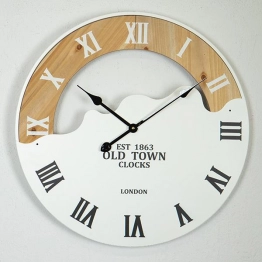 Ρολόι Τοίχου Μεταλλικό-Ξύλινο Λατινικοί Χαρακτήρες Λευκό-Μαύρο-Natural 60x4,5x60εκ. ESTHETI 753-10039