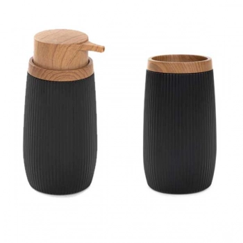 Σετ 2τμχ Ντισπένσερ & Ποτηροθήκη Πλαστικό Μαύρο-Natural Diall 6,5x15,5εκ.-6,5x12εκ. Homla 217924-217927