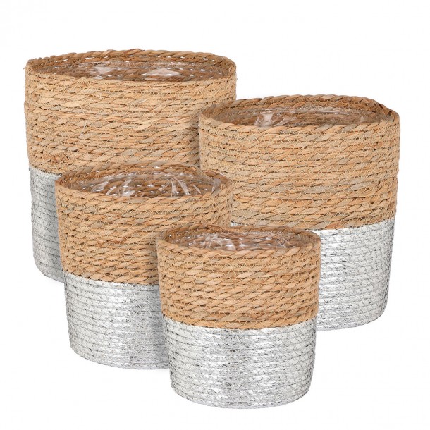 Καλάθι Σετ 4τμχ Sea Grass Natural-Ασημί 25x25εκ.-19x19εκ. Rachel MSA 20-27-874