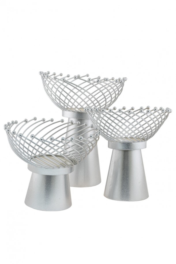 Σετ 3τμχ Διακοσμητικό Επιτραπέζιο-Φρουτιέρα Μεταλλικό Ασημί 20x35εκ./25x30εκ./30x25εκ. Zen Collection 24.4.49460