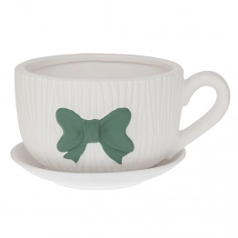 Κασπώ Φλυτζάνι Κεραμικό Λευκό Με Πράσινο Φιόγκο 29,5x23x17εκ. iliadis 92967