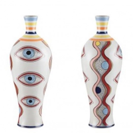 Βάζο Κεραμικό Λευκό Με Γαλάζια Μάτια 16,2x16,2x43,5εκ. ESTHETI 819-00190