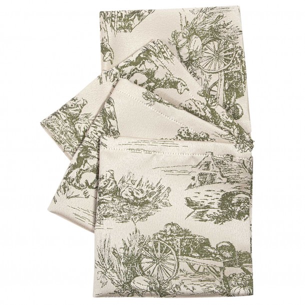 Σετ 4τμχ Πετσέτες Κουζίνας Polyester 40x40εκ. Essential 3015 Ecru-Olive Greenwich Polo Club