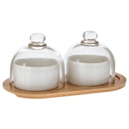 Σετ Μπωλάκι-Ντιπ Σερβιρίσματος Κεραμικά Με Bάση Bamboo 24x12x10εκ. iliadis 91927