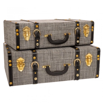 Σετ 3τμχ Βαλίτσες Με Καρό Λευκό-Μαύρο Ύφασμα Και Χρυσές Λεπτομέρειες 50x34x17εκ./46x28x14εκ. iliadis 91665