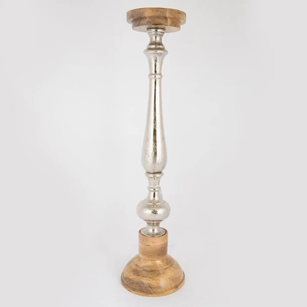 Κηροπήγιο Ξύλινο-Μεταλλικό Ασημί-Natural 17x64εκ. ESTHETI 752-23026