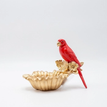 Διακοσμητικό Μπωλ Polyresin Παπαγάλος Κόκκινο-Χρυσό 17,5x12,7x13,5εκ. ESTHETI 819-00817