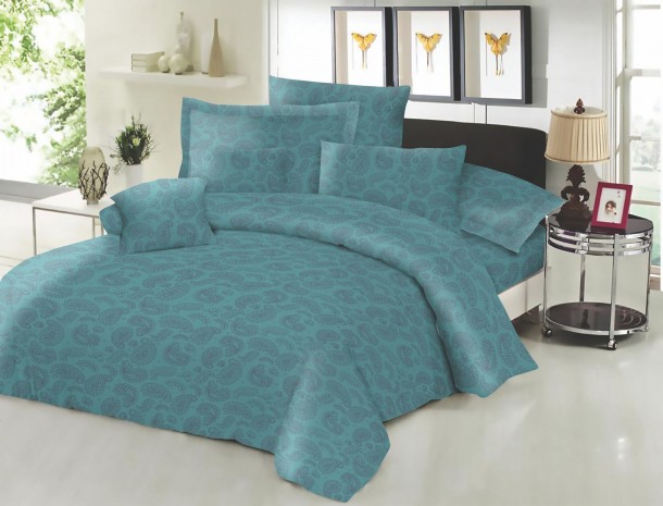Σετ Σεντόνια Polycotton Υπέρδιπλα Με Λάστιχο 170x200+22εκ. Εμπριμέ Lahor Petrol Komvos Home 7045413-75F