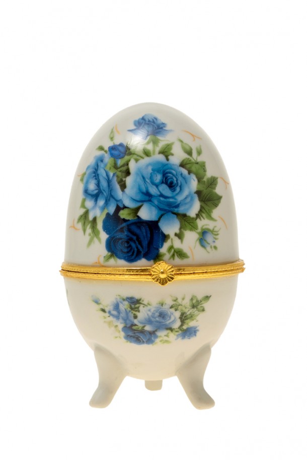 Διακοσμητικό Επιτραπέζιο Αυγό Πορσελάνης Λευκό-Μπλε-Χρυσό 6x10εκ. Zen Collection 22.46.48075