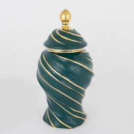 Βάζο Με Καπάκι Κεραμικό Πράσινο-Χρυσό 18,5x35εκ. ESTHETI 752-20111