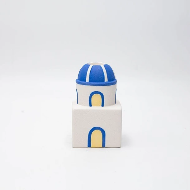 Διακοσμητικό Επιτραπέζιο Σπιτάκι Πορσελάνης Με Led Λευκό-Μπλε 8,4x8,4x20,5εκ. ESTHETI 819-00215