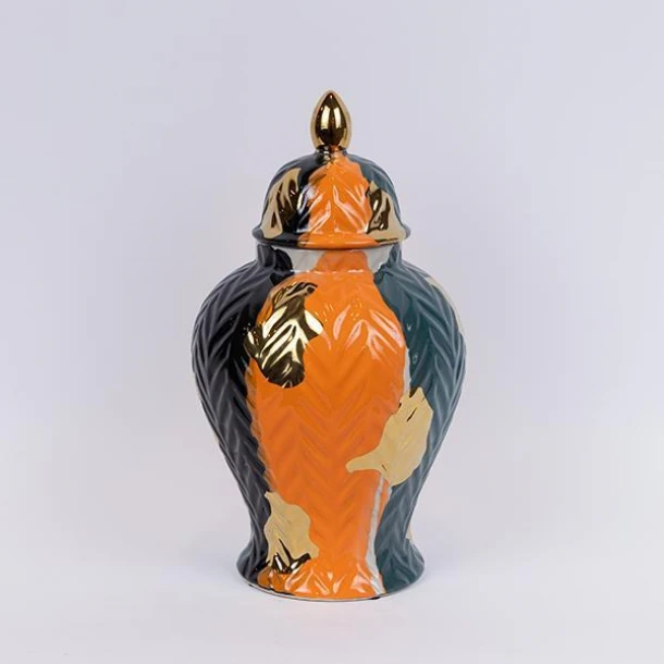 Βάζο Με Καπάκι Κεραμικό Terracotta-Χρυσό-Σκούρο Πράσινο 20,5x36εκ. ESTHETI 752-20425