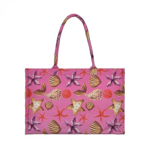Τσάντα Θαλάσσης Polycotton Ροζ Με Κοχύλια ble 5-42-304-0246