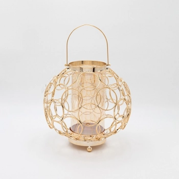 Φανάρι Μεταλλικό-Γυάλινο Χρυσό 23x23εκ. ESTHETI 819-00249