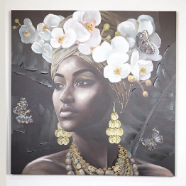 Πίνακας Καμβάς Γυναίκα Με Λουλόυδια Μαύρο-Λευκό-Γκρι 100x3x100εκ. ESTHETI 755-12046