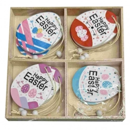 Διακοσμητικά Αυγά Ξύλινα Κρεμαστά Σετ 12τμχ  Happy Easter Σε Κουτί 13x13εκ. Bunny's 73-2184