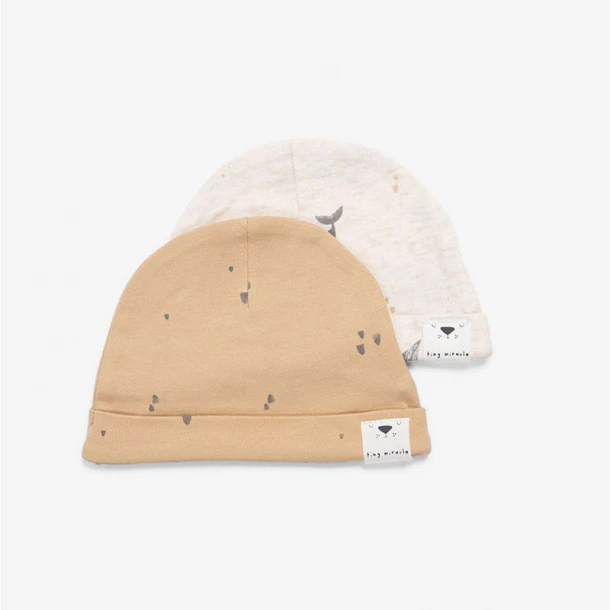 Σετ 2τμχ Σκουφάκι Βαμβακερό 0-3 Μηνών Newborn Hats Whale-Ocher Minene 221300045500M