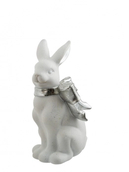 Διακοσμητικός Πασχαλινός Λαγός Με Φιόγκο Polyester Λευκό-Ασημί 12,3x10,6x20,8εκ. Zen Collection 26.6.52466
