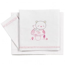 Σετ Σεντόνια 3τμχ Βαμβακερά Κούνιας 100x160εκ. Bear Ροζ 20231