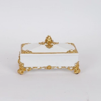Διακοσμητικό Κουτί Με Καπάκι Polyresin Λευκό-Χρυσό 21,8x12x12εκ. ESTHETI 752-28619