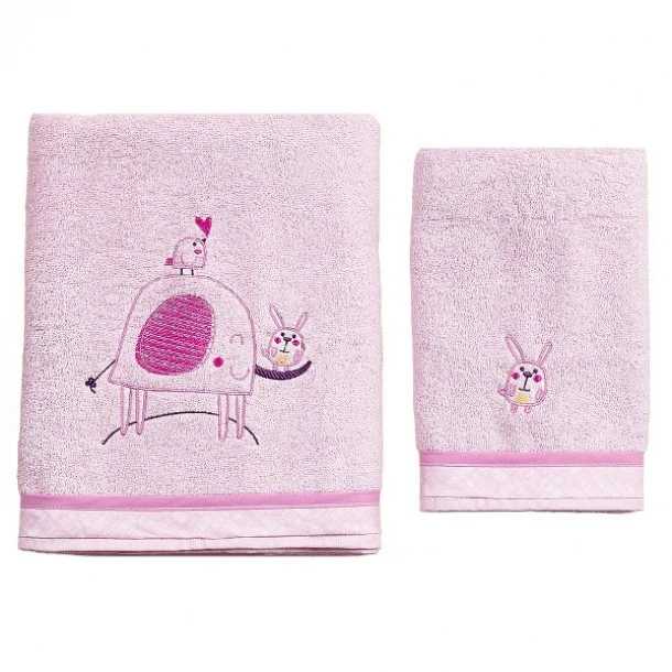 Σετ Πετσέτες 2τμχ Μπεμπέ Βαμβακερές Elephant Ροζ 59021