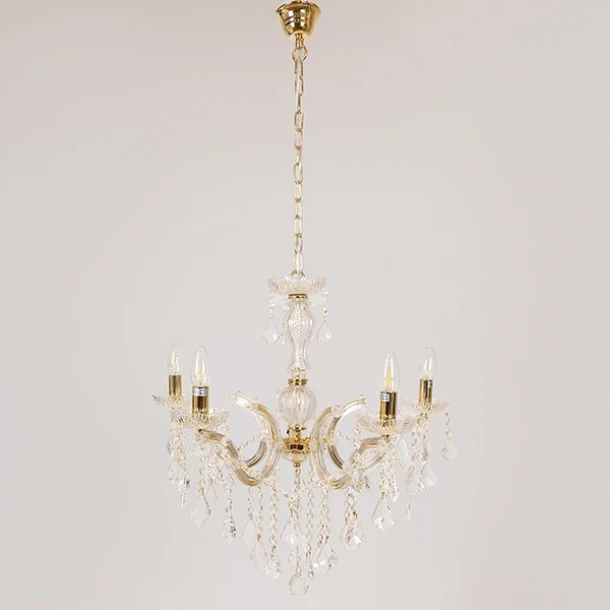 Πολυέλαιος 5 Φωτος Με Κρύσταλλα Χρυσός 64x65εκ. ESTHETI 757-12031