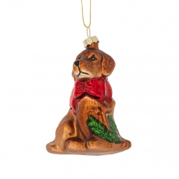 Χριστουγεννιάτικος Σκύλος Κρεμαστός Γυάλινος Καφέ 7x5x9εκ. iliadis 87568