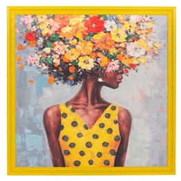 Πίνακας Χειροποίητος Με Γυναικεία Φιγούρα Σε Κίτρινη Κορνίζα 88x88εκ. iliadis 92509