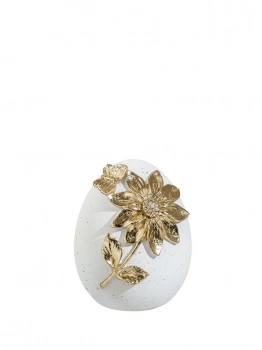 Διακοσμητικό Πασχαλινό Αυγό Με Λουλούδι Polyester Λευκό-Χρυσό 8,5x9x11,5εκ. Zen Collection 26.6.52426