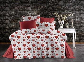 Σετ Σεντόνια 3τμχ Polycotton Μονά 160x240εκ. Πάθος 607 White-Red DimCol