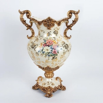 Βάζο Πορσελάνης-Polyresin Λευκό-Χρυσό Με Λουλούδια 34x22x48εκ. ESTHETI 752-21074