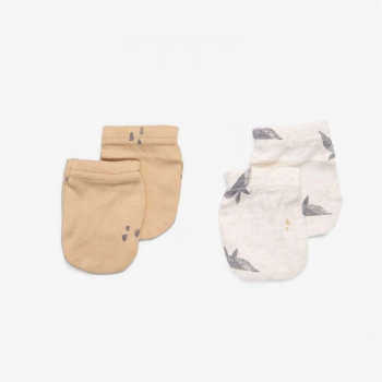 Σετ 2 Ζεύγη Γαντάκια Βαμβακερά Νεογέννητου Whale/Ocher Minene 22130005550OS