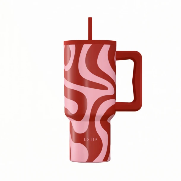 Θερμός Ανοξείδωτος Straw Tumbler XL 14,5x10x22,8εκ.-900ml Coral Waves Save The Aegean Estia 01-41588